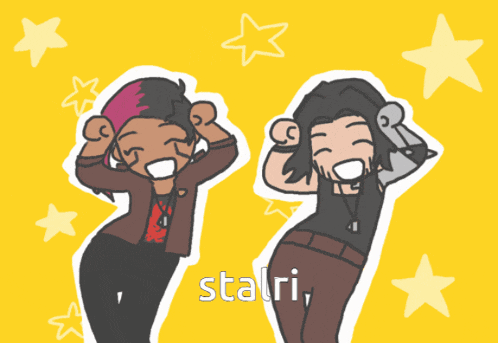 a drawing of two people with the word stalri on the bottom right