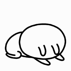 a black and white drawing of a cartoon character with a smiley face and legs .