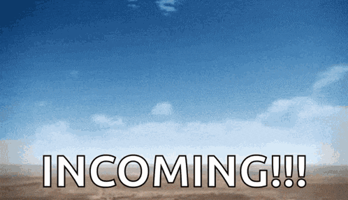 the word incoming that is on a blue sky