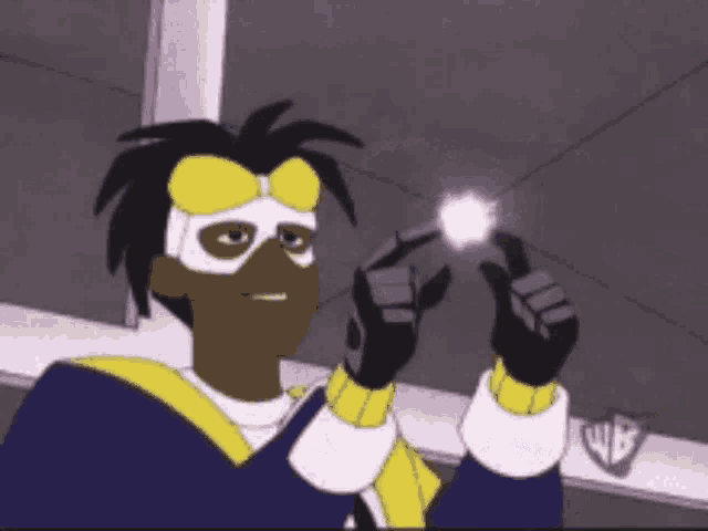 a cartoon character holding a lightning bolt in his hands