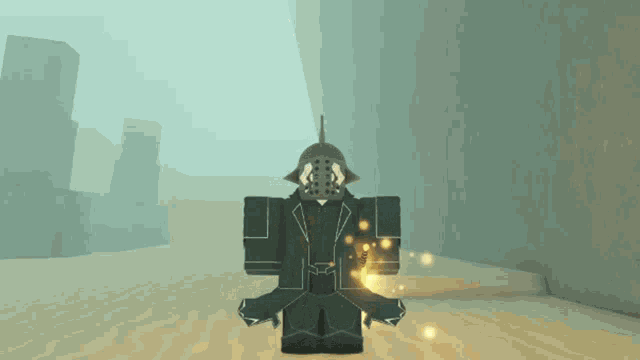 a video game character is standing in a room with a helmet on his head