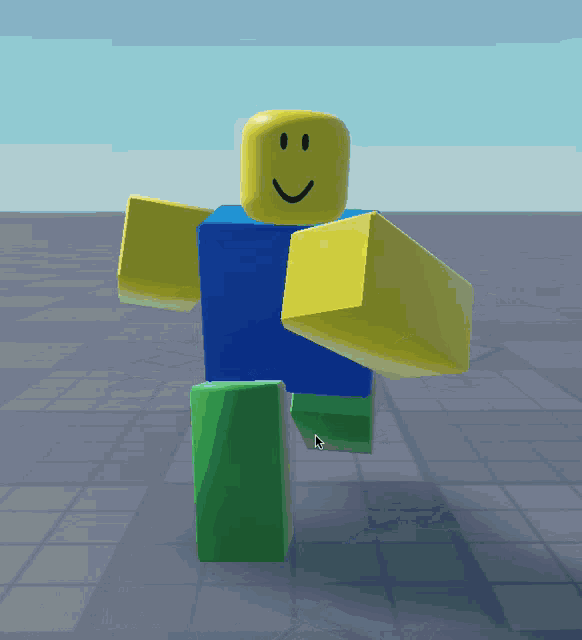 a roblox character with a smiley face is walking