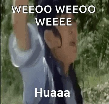 a woman is standing in the rain with her arms in the air and says weeoo weeoo weeee huaaa