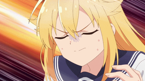 a girl with blonde hair and a sailor uniform is making an angry face