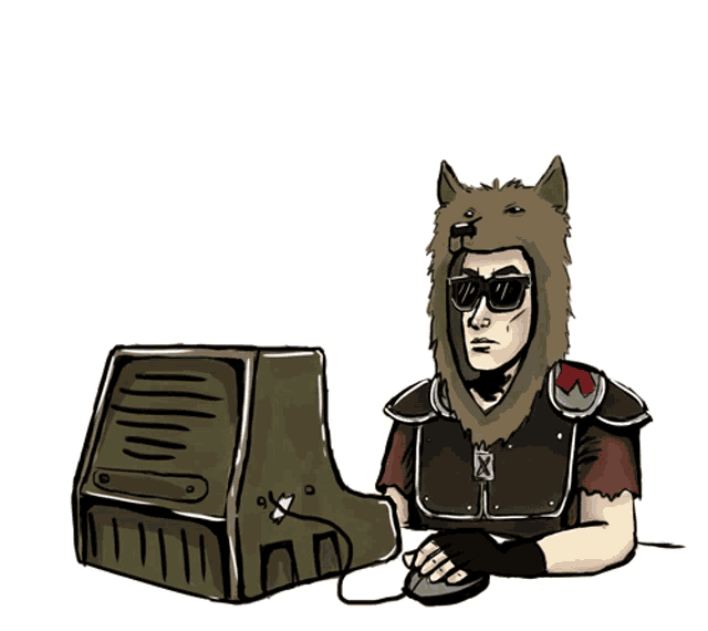 a cartoon of a man wearing a wolf hat and sunglasses with a speech bubble saying filthy degenerates