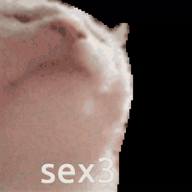 a close up of a person 's face with the word sex3 written on it