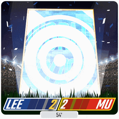 a scoreboard for a game between lee and mu with a white target in the background
