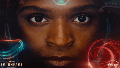 a close up of a woman 's face with the words ironheart on the bottom right