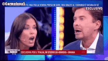 a man and a woman are having a conversation on a television show