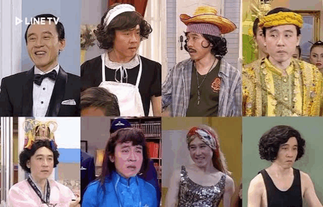 a collage of images of a man dressed up in different costumes .