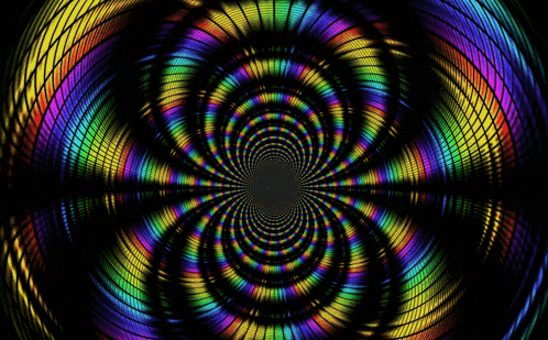 an optical illusion of a rainbow colored swirl with a black background
