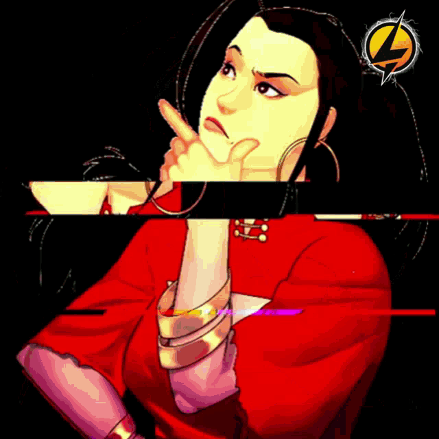 a cartoon drawing of a woman with a lightning bolt on her head
