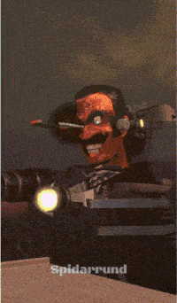 a cartoon of a man with a sniper rifle and the word spider around behind him
