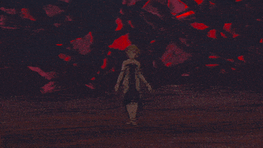 a painting of a dark room with a lot of red