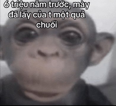 a close up of a monkey with the words 6 trieu nam trước may da lay cua t mot qua chuoi written above it