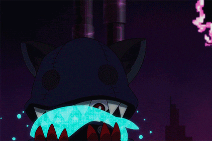 a cartoon of a monster with a blue e on its head