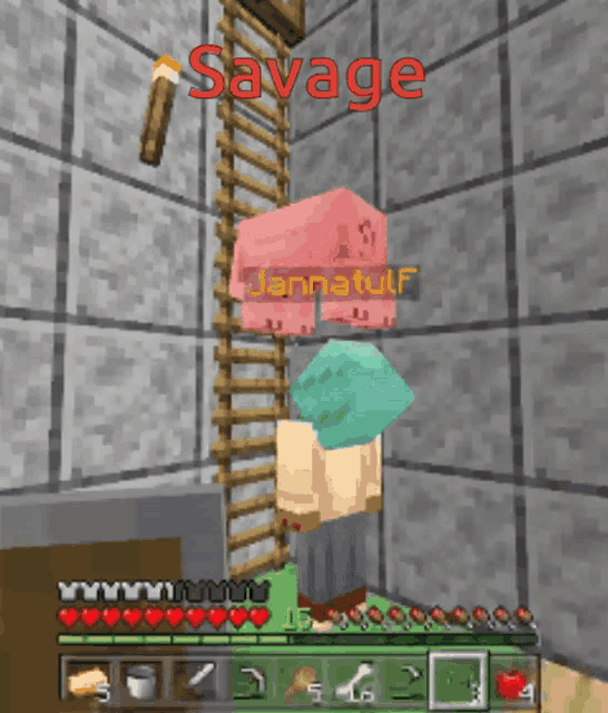 a screenshot of a video game called savage with a pig on a ladder