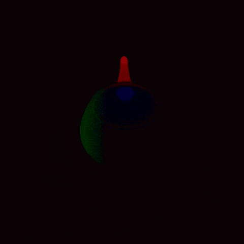 a teapot with a red handle and a green ball inside