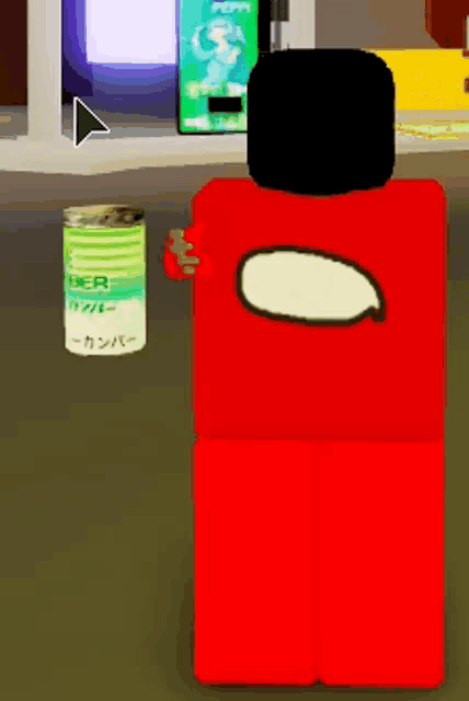 a red cartoon character is standing in front of a vending machine that says peppa