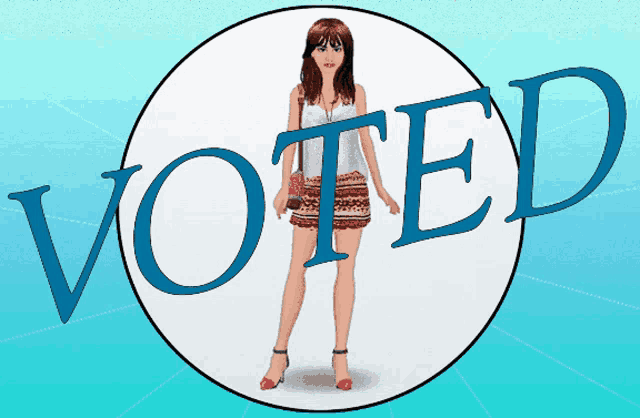 a woman is standing in front of a circle that says voted on it