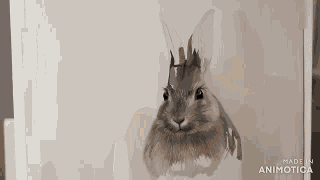 a painting of a rabbit with the words made in animatica on the bottom