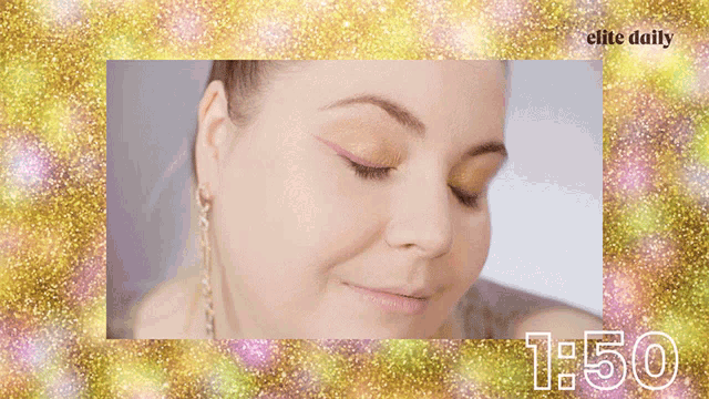 a woman 's face is shown in a frame with the time 1:50