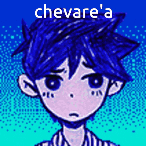 a picture of a boy with blue hair and the words chevare a