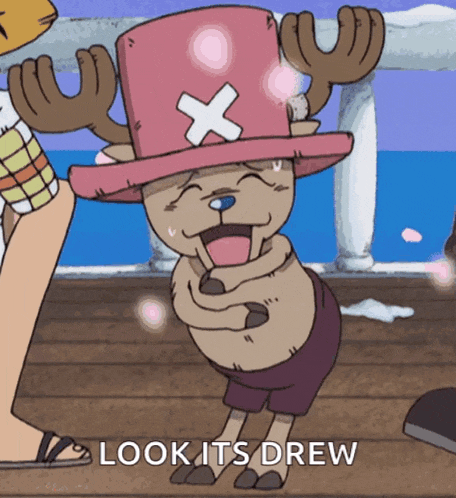 tony tony chopper is wearing a pink hat with a cross on it