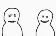 a black and white drawing of two people with different facial expressions .
