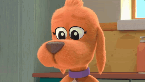 a cartoon dog in a kitchen with a dishwasher