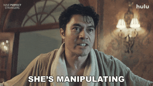 a man in a bathrobe says she 's manipulating in a hulu ad