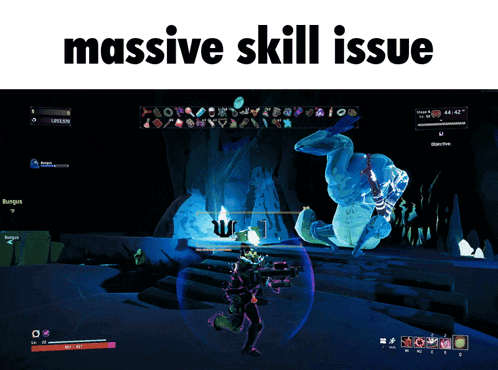 a screenshot of a video game with the words " massive skill issue " at the top