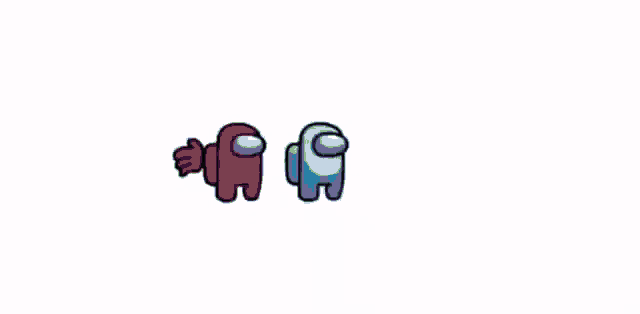 a purple among us character is standing next to another character .