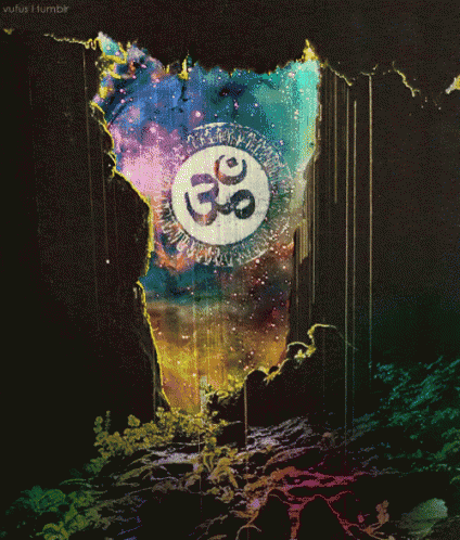 a painting of a cave with a go symbol in the middle