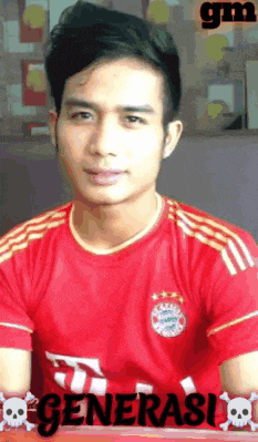 a man in a red shirt with the word generasi on the bottom