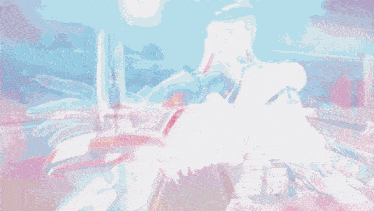 a girl with white hair and red eyes is holding a sword in a video game