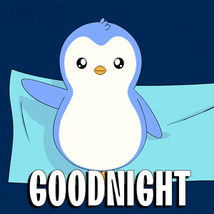 a penguin laying on a pillow with the words " goodnight " below it