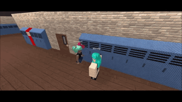 wendy is standing in front of a locker in a video game