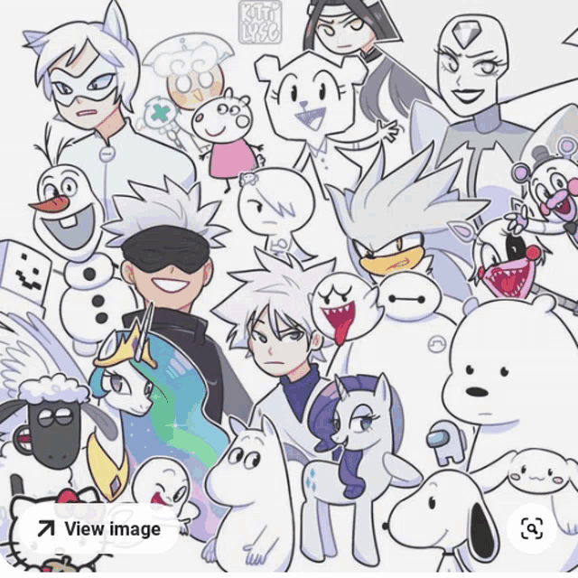 a bunch of white cartoon characters are on a white background with a view image button