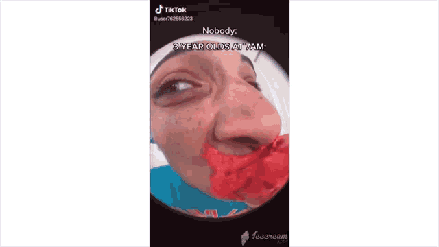 a tiktok video of a person with red lipstick on their face