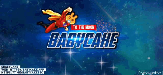 a cartoon character is flying through the air with the words to the moon babycake below him