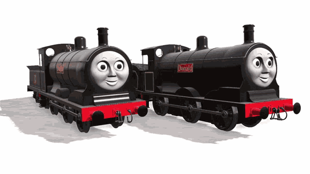 a couple of black trains one of which has the name edward on it