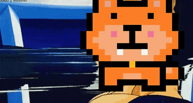 a pixel art drawing of a man with the letter h on his face