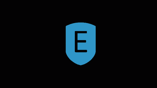 a blue shield with the letter e inside