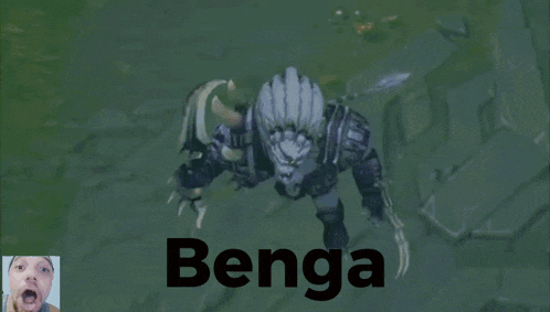 a video game character named benga with a surprised face