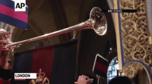 a trumpet is being played in front of a flag that says ap on it