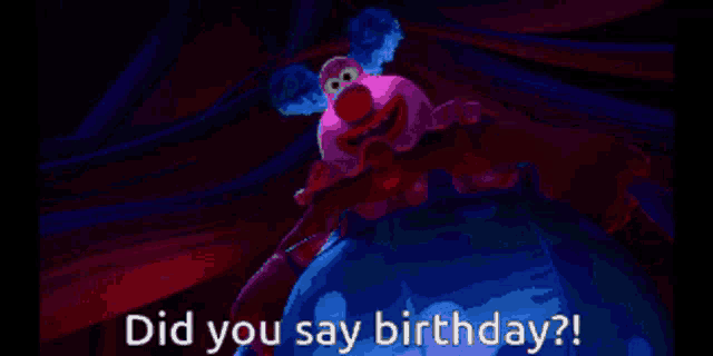 a pixel art of a clown with the words did you say birthday below it