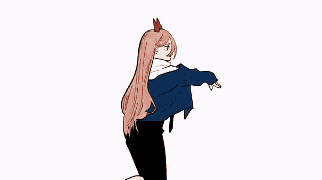 a cartoon of a girl with long pink hair making a middle finger sign