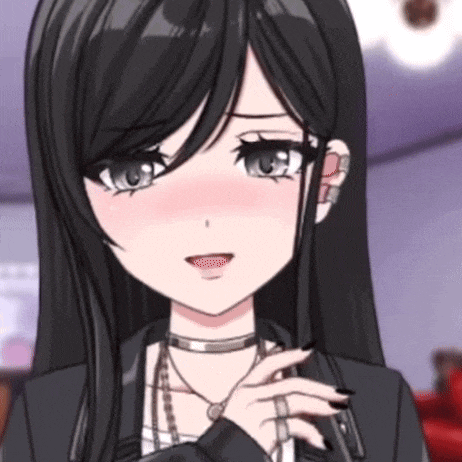 a close up of a black haired anime girl wearing a choker and a jacket .