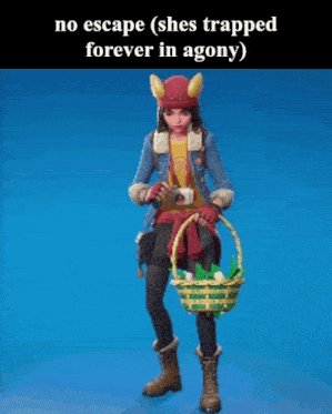 a girl in a video game is holding a basket of eggs and a camera .